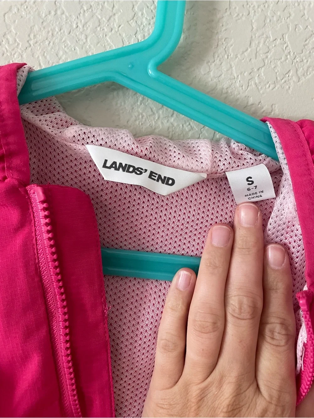 Lands' End Girls Bright Pink Hooded Raincoat